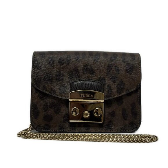 Auth FURLA Metropolis - Khaki Black Leather Shoulder Bag - Picture 2 of 9